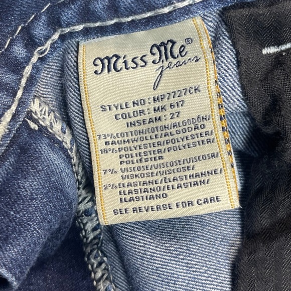 Miss Me Women's 32x27 Jeans Mid Rise Skinny Blue Embroidered Pocket Stretch - Picture 4 of 9